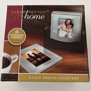 Sarah Peyton Home-4 solid glass photo coasters with wood holder, 4”